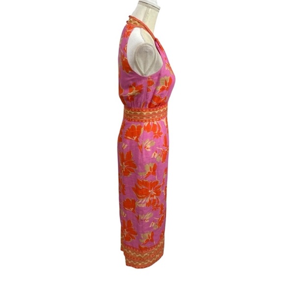 Antonio Melani Naomi Mandarin Floral Printed Linen Halter Dress Pink Orange $189 - Picture 9 of 15